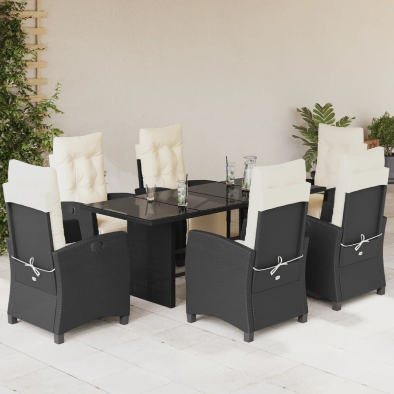 vidaXL Set de comedor de jardín 7 pzas y cojines ratán sintético negro vidaXL Set de comedor de jardín 7 pzas y cojines ratán sintético negro