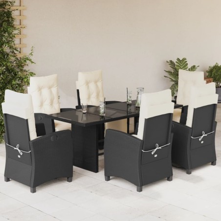 vidaXL Set de comedor de jardín 7 pzas y cojines ratán sintético negro