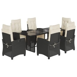 vidaXL Set de comedor de jardín 7 pzas y cojines ratán sintético negro
