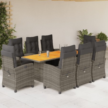 vidaXL Set comedor jardín 9 pzas y cojines ratán sintético gris
