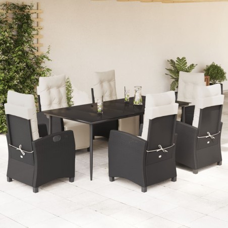 vidaXL Set de comedor de jardín 7 pzas y cojines ratán sintético negro