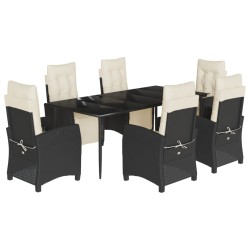 vidaXL Set de comedor de jardín 7 pzas y cojines ratán sintético negro