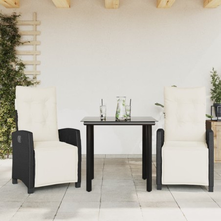 vidaXL Set comedor de jardín 3 pzas con cojines ratán sintético negro