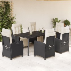 vidaXL Set de comedor de jardín 7 pzas y cojines ratán sintético negro