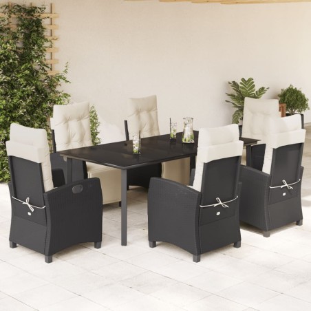vidaXL Set de comedor de jardín 7 pzas y cojines ratán sintético negro