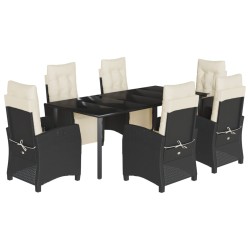 vidaXL Set de comedor de jardín 7 pzas y cojines ratán sintético negro
