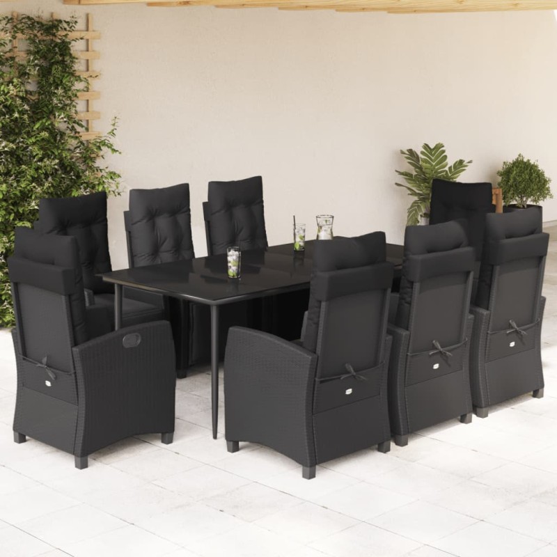vidaXL Set de comedor de jardín 9 pzas y cojines ratán sintético negro vidaXL Set de comedor de jardín 9 pzas y cojines ratán sintético negro