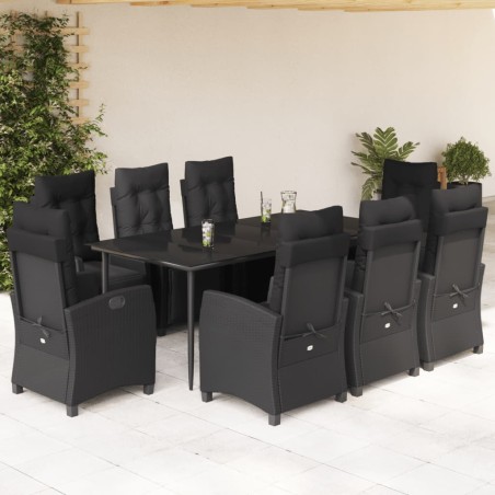 vidaXL Set de comedor de jardín 9 pzas y cojines ratán sintético negro