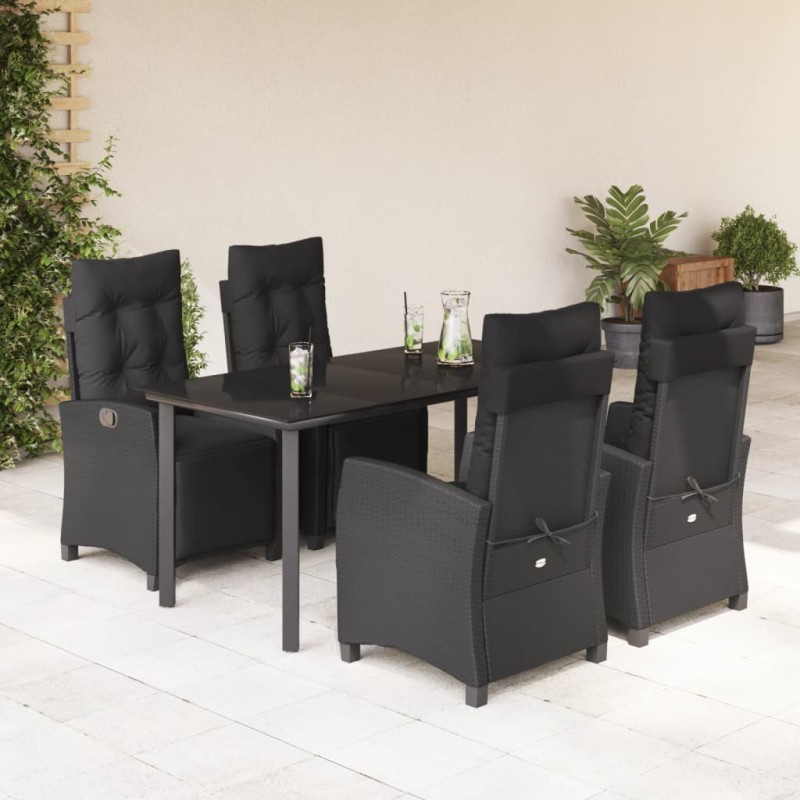 vidaXL Set de muebles jardín 5 pzas con cojines ratán sintético negro vidaXL Set de muebles jardín 5 pzas con cojines ratán sintético negro