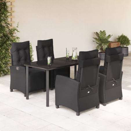 vidaXL Set de muebles jardín 5 pzas con cojines ratán sintético negro