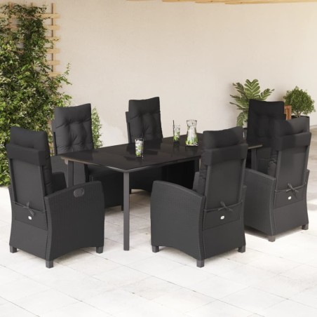 vidaXL Set de comedor de jardín 7 pzas y cojines ratán sintético negro