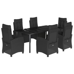 vidaXL Set de comedor de jardín 7 pzas y cojines ratán sintético negro