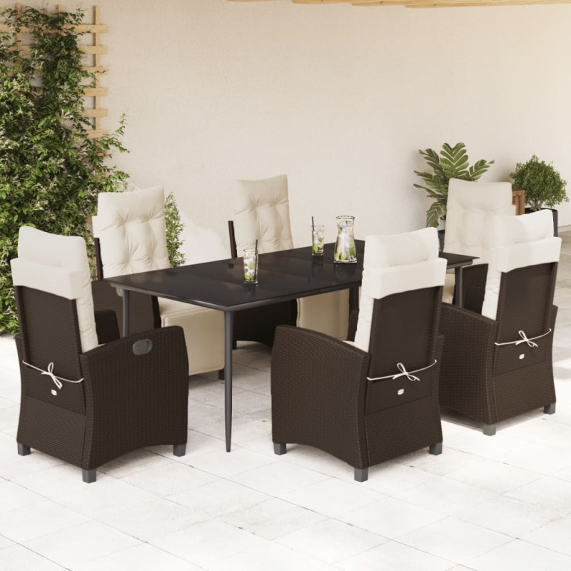 vidaXL Set comedor de jardín 7 pzas con cojines ratán sintético marrón vidaXL Set comedor de jardín 7 pzas con cojines ratán sintético marrón