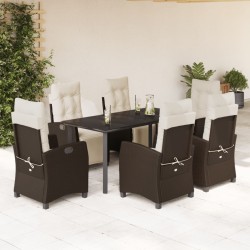 vidaXL Set comedor de jardín 7 pzas con cojines ratán sintético marrón