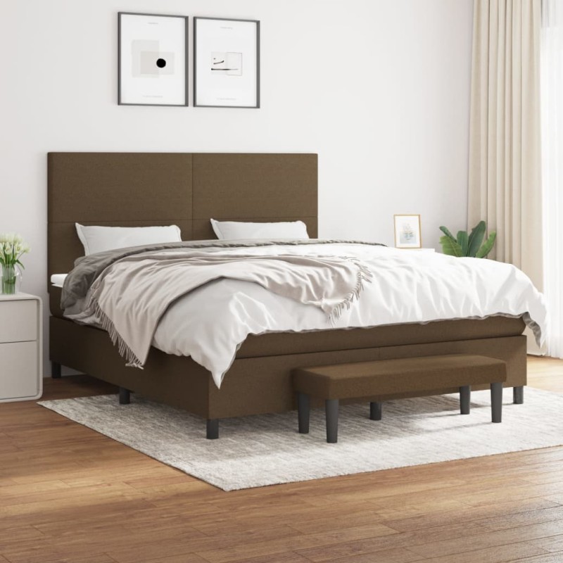 vidaXL Cama box spring con colchón tela marrón oscuro 180x200 cm vidaXL Cama box spring con colchón tela marrón oscuro 180x200 cm
