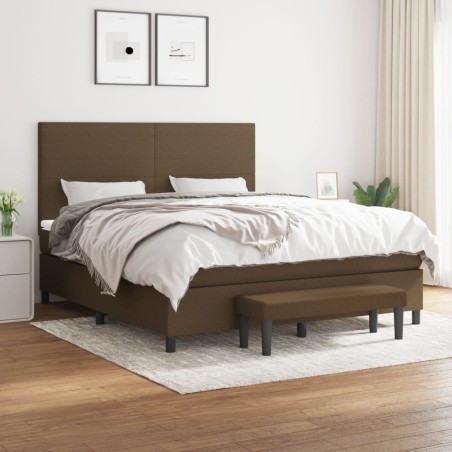 vidaXL Cama box spring con colchón tela marrón oscuro 180x200 cm