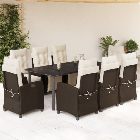 vidaXL Set comedor para jardín 9 pzas y cojines ratán sintético marrón