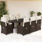 vidaXL Set comedor para jardín 9 pzas y cojines ratán sintético marrón