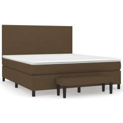 vidaXL Cama box spring con colchón tela marrón oscuro 180x200 cm