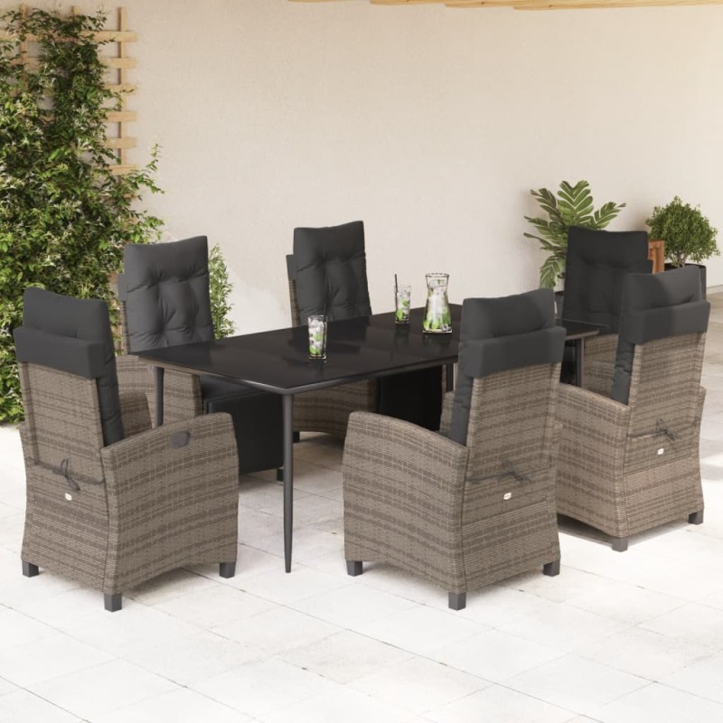 vidaXL Set comedor jardín 7 pzas y cojines ratán sintético gris