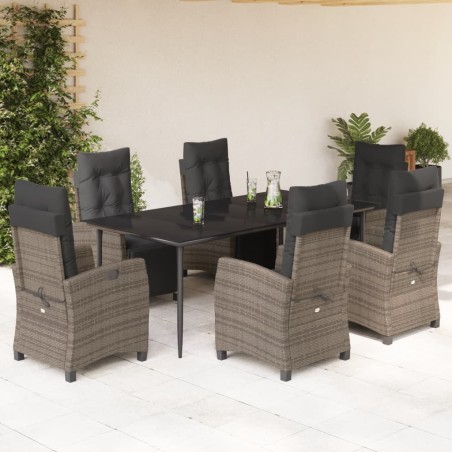 vidaXL Set comedor jardín 7 pzas y cojines ratán sintético gris