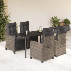 vidaXL Set comedor de jardín 5 piezas con cojines ratán sintético gris