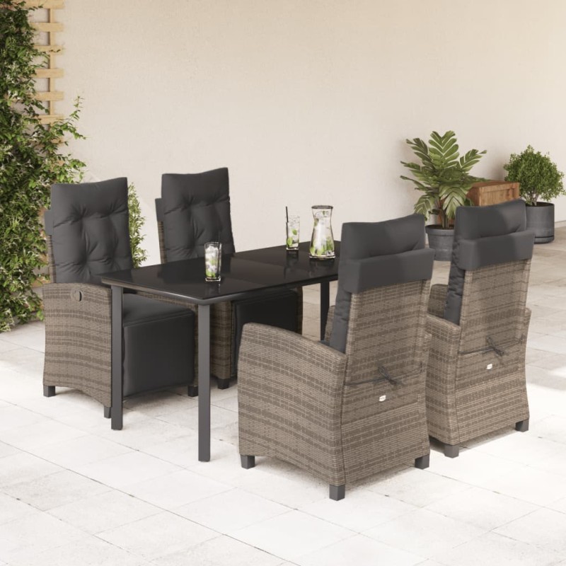 vidaXL Set comedor de jardín 5 piezas con cojines ratán sintético gris vidaXL Set comedor de jardín 5 piezas con cojines ratán sintético gris