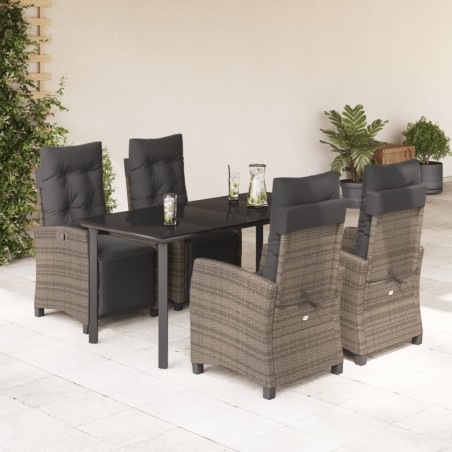 vidaXL Set comedor de jardín 5 piezas con cojines ratán sintético gris