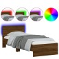 vidaXL Estructura de cama cabecero luces LED marrón roble 90x190 cm