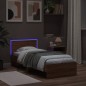 vidaXL Estructura de cama cabecero luces LED marrón roble 90x190 cm