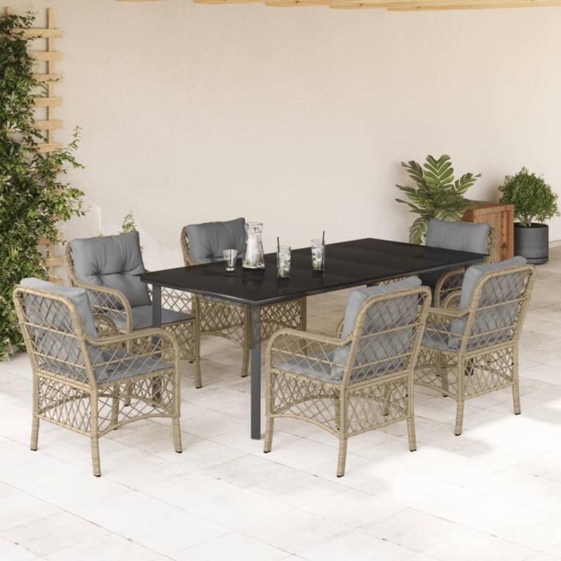 vidaXL Set comedor de jardín 7 pzas con cojines ratán sintético beige vidaXL Set comedor de jardín 7 pzas con cojines ratán sintético beige
