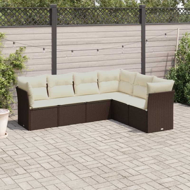 vidaXL Set sofás de jardín 6 piezas y cojines ratán sintético marrón vidaXL Set sofás de jardín 6 piezas y cojines ratán sintético marrón