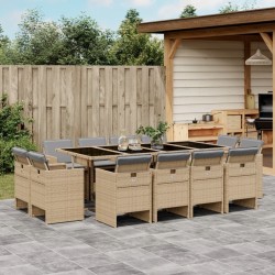 vidaXL Set comedor de jardín con cojines 13 pzas ratán sintético beige