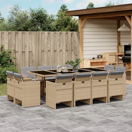 vidaXL Set comedor de jardín con cojines 13 pzas ratán sintético beige