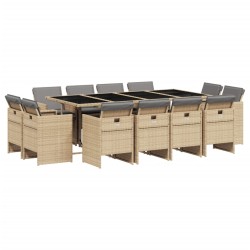 vidaXL Set comedor de jardín con cojines 13 pzas ratán sintético beige
