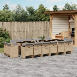 vidaXL Set comedor de jardín 17 pzas con cojines ratán sintético beige
