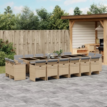 vidaXL Set comedor de jardín 17 pzas con cojines ratán sintético beige