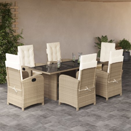 vidaXL Set comedor de jardín 7 pzas con cojines ratán sintético beige