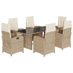 vidaXL Set comedor de jardín 7 pzas con cojines ratán sintético beige