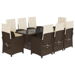 vidaXL Set comedor para jardín 9 pzas y cojines ratán sintético marrón