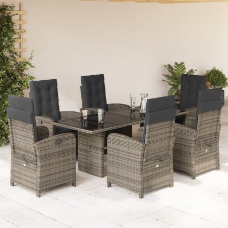 vidaXL Set comedor jardín 7 pzas y cojines ratán sintético gris