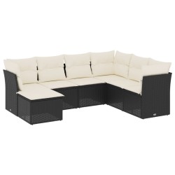 vidaXL Set de comedor de jardín 7 pzas y cojines ratán sintético negro