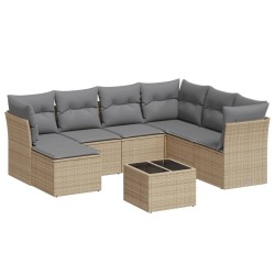 vidaXL Juego de sofás de jardín con cojines beige 8 pzas ratán PE