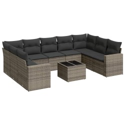 vidaXL Set de sofás de jardín 10 pzas con cojines ratán sintético gris