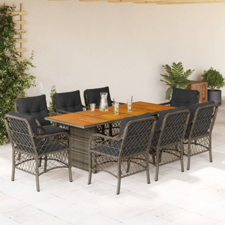 vidaXL Set comedor jardín 9 pzas y cojines ratán sintético gris