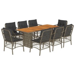 vidaXL Set comedor jardín 9 pzas y cojines ratán sintético gris