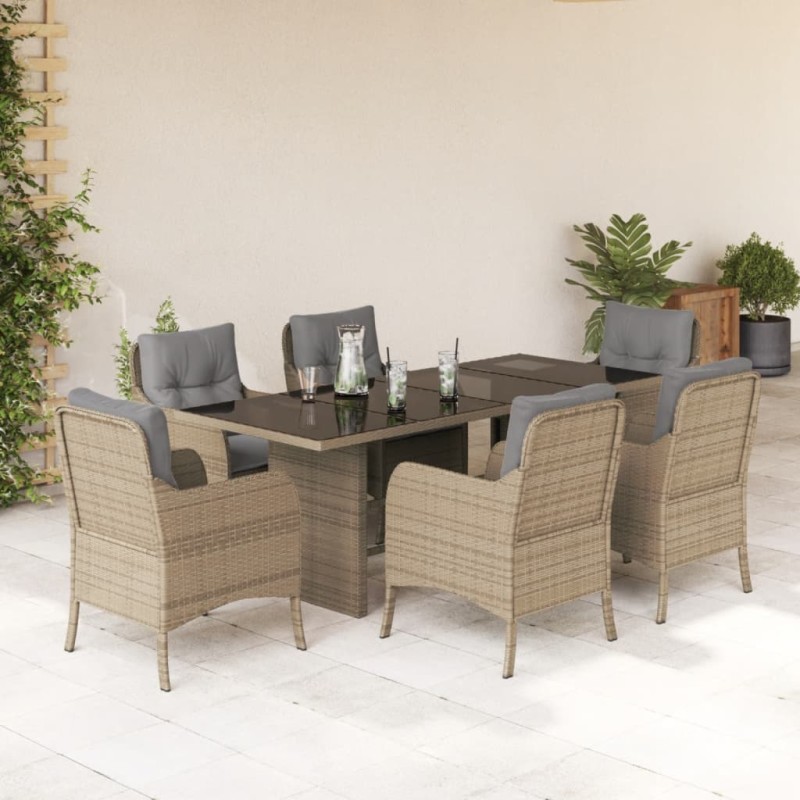 vidaXL Set comedor de jardín 7 pzas con cojines ratán sintético beige vidaXL Set comedor de jardín 7 pzas con cojines ratán sintético beige
