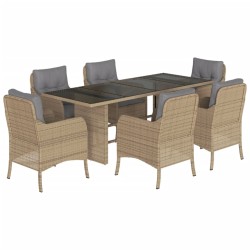 vidaXL Set comedor de jardín 7 pzas con cojines ratán sintético beige