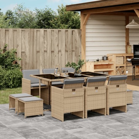 vidaXL Set comedor de jardín 11 pzas con cojines ratán sintético beige