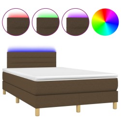 vidaXL Cama box spring con colchón y LED tela marrón oscuro 120x190 cm